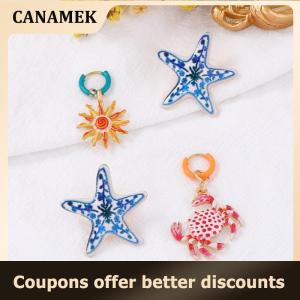 【 CANAMEK 】 4Pcs set Personalized Trendy Creative Design Alloy Starfish Crab Earring For Women Party Jewelry Gift