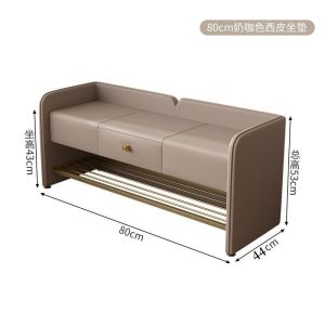 Light luxury and high-end feeling shoe changing stool for home use. Shoe changing stool at the door can be used for sitting. Shoe cabinet integrated into the home. Long shoe stool