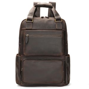 EDERN Retro Genuine Leather Backpack for Men Extra Large Capacity Business Travel Backpack Fashion Casual Cowhide Schoolbag Mens Knapsack