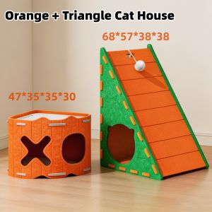 3 in 1 Triangular Felt Cat Scratcher with Ball Toy Spacious Cave Thicken Durable Cat Bed House