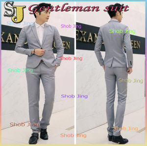 ชุดสูทสลิมสไตลส์เกาหลีชุด2ชิ้นเสือ+กางเกง ผู้ชายคอลเลคชั่นสไตล์เกาหลี ชุดสูท+กางเกงผ้าแบบบางคุณภาพดี สูทนักธุรกิจ สูทชุดเจ้าบ่าว