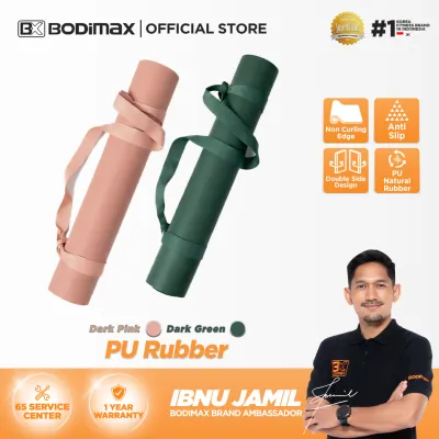 BODIMAX PU RUBBER YOGA MATT + Strap Resistance Band / Yoga Mat Premium / Alas Yoga Anti Slip / Premium Polyurethane