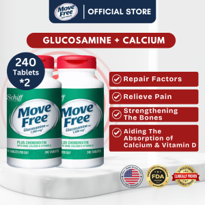 Move Free Glucosamine HCI 1500mg Plus Chondroitin with MSM Calcium & Vitamin D Middle-aged and Elderly Joint Health Supplement 240 Tablets*2