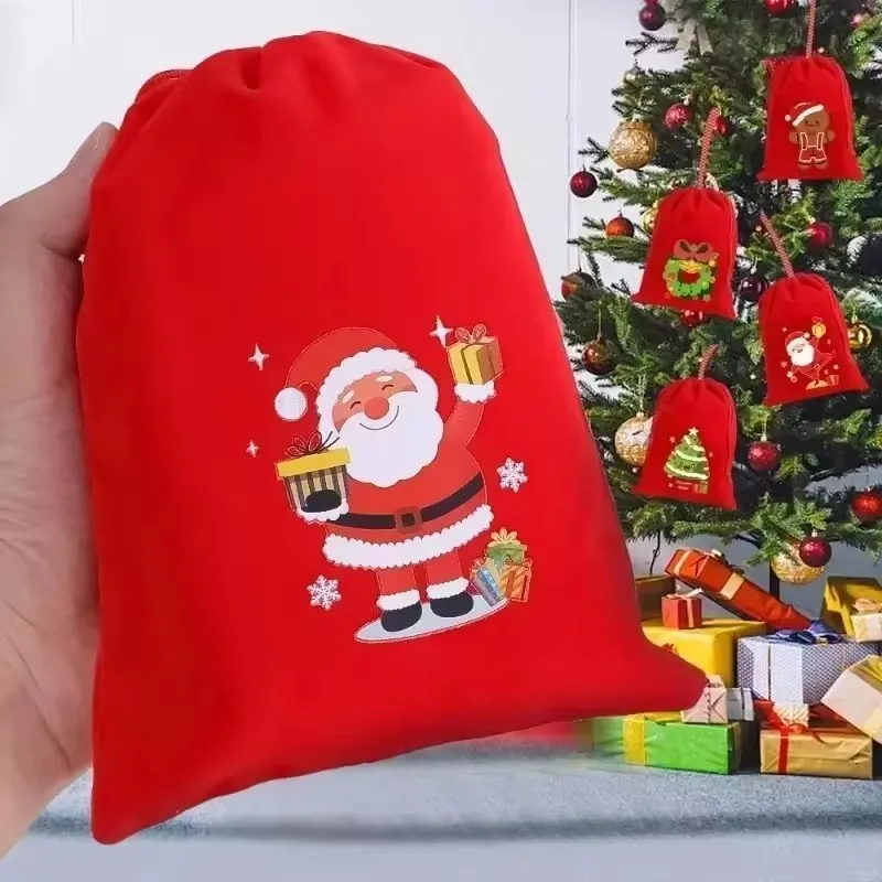 From Manila】10Pcs Merry Christmas Velvet Bags, Christmas Candy