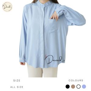 Dneeds - Ara Longshirt Kemeja Oversize Wanita Pocket Rayon Twill - Baju Kemeja Oversize Basic With Pocket - Baju Kemeja Kantor - Blouse Atasan