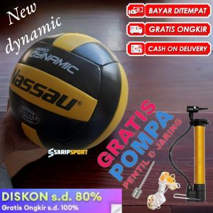 Bola Voli Nassau Dynamic Premium dengan Pompa dan Pentil Jaring - Warna CACAO/Kuning