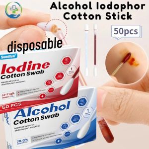 50/100PCS Disposable Medical Iodine Cotton Swabs Disinfection Antibacterial for Wound Care