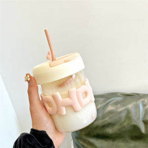Double drinking glass cup with straw high-value portable heat-insulated and high-temperature-resistant 高颜值 玻璃杯
