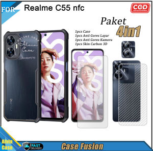 PAKET 4in1 Case Realme C55 NFC Soft Case Fusion Shockproof Transparan Casing