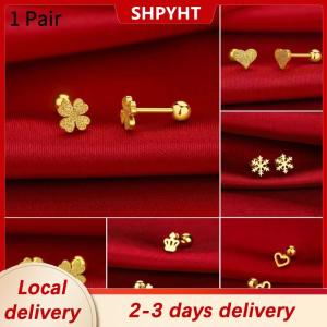 [COD] SHPYHT Local delivery Ship within 24 hours 2pcs Fashion Stainless Steel Frosted Four-leaf Clover Stud Earrings For Women Hypoallergenic Screw Cartilage Helix Earrings Gifts