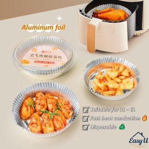 (50s/Pack) Disposable Air Fryer Aluminum Foil Paper Liners | Round Air Fryer Trays Pelapik Kertas Kerajang Aluminium