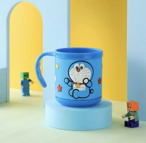 Hntob 350ml 3D Rubber Coated Character Anti-Fall Mug Cup Brushing Water Cups With Handle For Kids Baby BPA Free