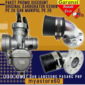 Paket Diskon Terbatas Karburator KEIHIN PE 26 PE26 Karbu Plus Manipul Intake Miring Motor