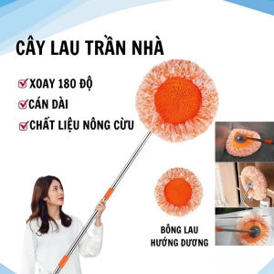 Cây Lau Trần Nhà Tay Dài Inox – Cây Lau Bụi Đa Năng Microfiber Xoay 360° Lau Cao Gầm Tủ Quạt Trần