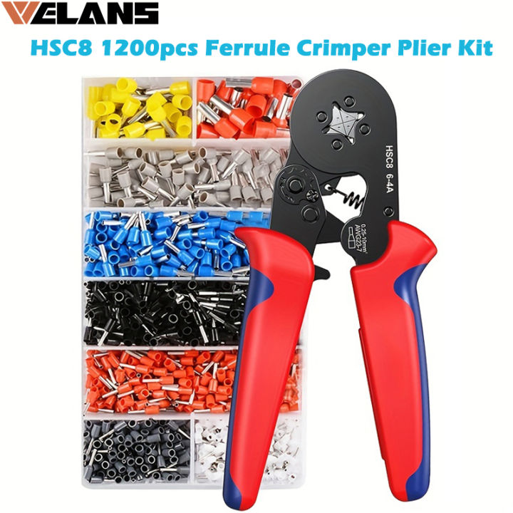 HSC8 6-4A 1200pcs Ferrule Crimper Plier Kit 0.25-10mm² AWG23-7 Tubular ...