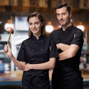 เสื้อเชฟ ชุดเชฟผู้ชาย เสื้อเชฟทำครัว ชุดเชฟผู้ใหญ่ chef uniform เสื้อกุ๊ก กระดุมพลาสติก 2 แถว กระเป๋าหน้า วัสดุผ้าฝ้ายแท้ ใส่ได้ทั้งหญิงเเละชาย