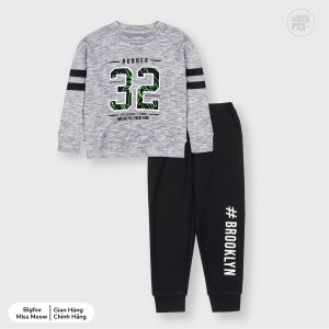 [OUTLET]Bộ đồ nỉ thu đông cho bé trai size đại BIGFOX - MISS MEOW màu ghi tàn in số 32 size trẻ em 34567891011 tuổi