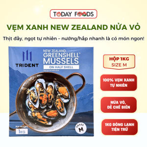 Vẹm Xanh New Zealand Nửa Vỏ Đông Lạnh Size M 30–40 Con/Hộp 1kg – Trident Greenshell Mussels