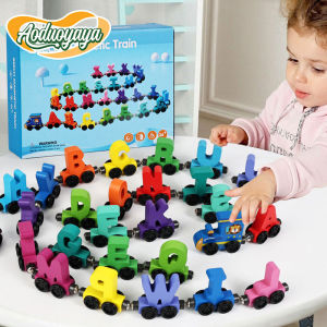 SKISOPGO Kid Wooden Magnetic Train Toy Colorful Montessori Early Educational Toy Non-toxic Alphabet Number