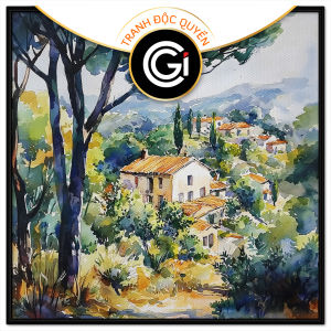 Tranh phong cảnh làng quê màu nước. Tranh treo tường dán tường canvas trang trí. CGI-1912