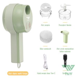 Newest Version -TNW KB4 Food Chopper Protable Mixer Blender Quatre Kapsule 4 In 1 Alat Pemotong Sayuran Handheld Electric Vegetable Cutter Set with Brush