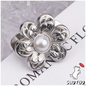 Sudyod หมุดตะขอปรับเอวกางเกง รูปดอกไม้ ประดับมุกเทียม อุปกรณ์เสริมปรับเอวกางเกงโดยไม่ต้องเย็บเอวกางเกง Fashion Pins