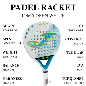 Joma Racket Padel Open White Turquoise Fluorescent Control Action