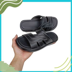 Dép nam quai ngang da bò thời trang trẻ  thanh lịch đế cao 3cm bền nhẹ