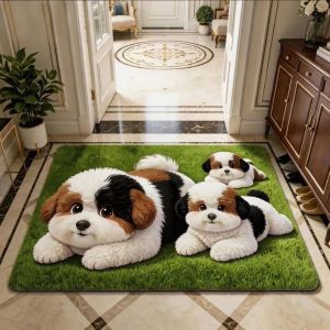 MODERNLUX Pet Themed Teddy Dog Print Rug Absorbent Diatomite Floor Mat Durable 40×60CM 50×80CM Entryway Rug Home Decor
