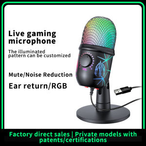 Micrô chơi game USB cho PC tụ điện Podcast để ghi âm phòng thu với giắc cắm tai nghe đèn Led khử tiếng ồn2026