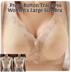 Large size lace front button push up bra without wires