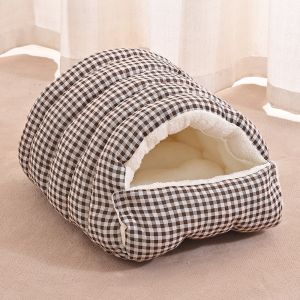 LETIGO Checkered Plush Cat Bed Thicken Cotton Warm and Cozy Closed Dog Litter Washable Puppy Litter Pet Supplies