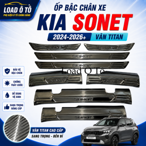 Ốp Bậc Cửa Nẹp Bước Chân Xe KIA Sonet 2026-2022 Trong Ngoài Mẫu Vân Titan Cao Cấp Loại 1
