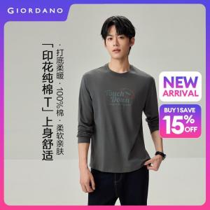 Giordano Beau Monde Men 100% cotton retro sports print long sleeve tee Free Shipping 13096795