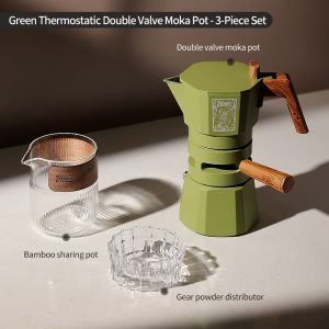 BINCOO Dual-Valve Moka Pot with Electric Stove Set Temperature-Controlled Home Coffee Maker Compact Italian-Style Coffee Set 2Cups