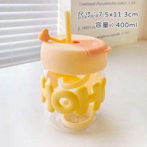 Cute Thermos Straw Cup with Lid Heat Cold Resistant Iced Water Bottle Viral Coffee Milk Tea Mug Transparent Travel Mug