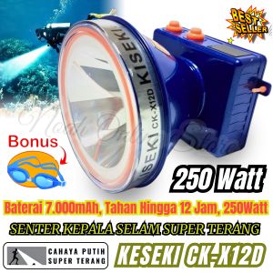 Terlaris ~Senter Kepala Selam Kiseki Ck-X12D Cahaya Putih Senter Kepala Murah / Senter Led Selam 250w / Senter Kepala Super Terang 250Watt / Senter Kepala Anti Air / HeadLamp Diving Super Terang 250 WATT ~ NOS