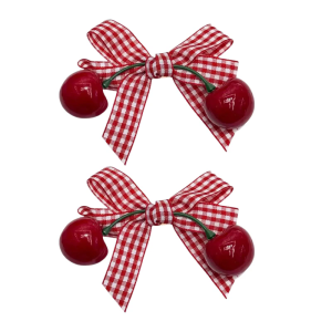 2Pieces Plaids Hair Bows Cherry Pendant Hair Accessories Slip Resistant Side Hairpin for Girls School Event Outfit