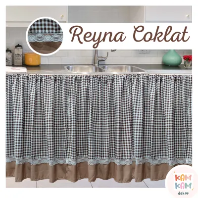 Gorden Kolong Dapur Pita Polkadot Murah Tirai Kolong Dapur Korden Wastafel motif kotak renda