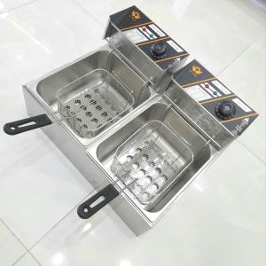 Bếp Chiên Nhúng Đôi 6 Lít Sunny 2 Khay 2 Đầu Máy: Bếp chiên nhúng ngập dầu. Bếp chiên gà rán khoai tây chả giò viên chiên vv.. Công suất 2500W chất liệu Inox 304.