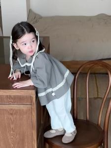 Childrens Autumn Outfit Korean Style Kids Clothing Baby Clothes Girls Autumn Lace Collar Doll Shirt Casual Pants Set