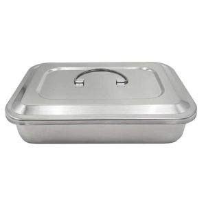 Bak Instrument Tray Stainless Steel Autoclaveable 24 Cm Dental Tray Dengan Tutup & Pegangan