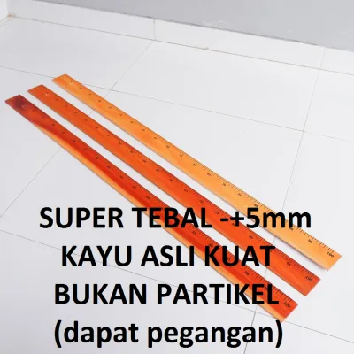 Penggaris Kayu 1 Meter Tebal 4-5mm (Kayu Asli Bukan Partikel) - 1 buah