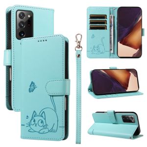 Vỏ điện thoại chống rơi cho Samsung Galaxy Note 20 / Note 20 Ultra / Note 10 / Note 10 Plus / Note 9 / Note 8 Vỏ Bọc Nắp gập Có Khe Cắm Thẻ Ví da từ tính con mèo may mắn