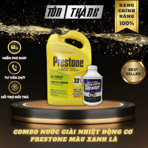 [ Combo Làm Mát ] Nước Làm Mát Động Cơ Cao Cấp Prestone Màu Xanh (3.78 lít) + Súc két nước BG