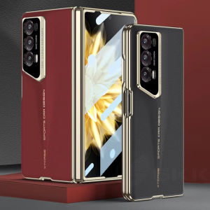 Luxury Plating Painted Leather Case For Honor Magic V2 Outer Glass Protector Armor Blade Style Cover For Honor Magic V2 Case