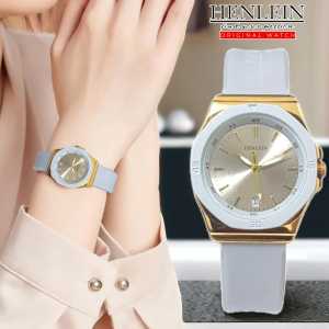 HENLEIN Jam Tangan Wanita Original Anti Air Terbaru Tampilan Mewah Kasual Tali Silikon HW-6005 Grey
