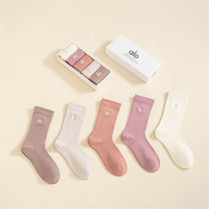Gift aio Mid-tube embroidered casual cotton socks   Four Seasons   Black white and gray tones   Couples cotton socks trendy socks for men and women