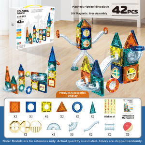 SG EmmAmy® Magnetic Tiles Pipe Blocks for Toddlers 3D Clear Magnets STEM Toys Children Magnetic Tiles Building Set
