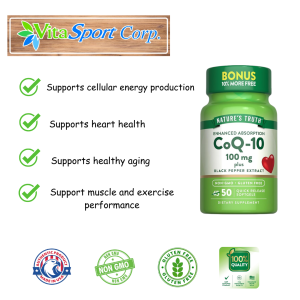 Nature’s Truth CoQ10 100mg – 50 Softgels – Enhanced Absorption with Black Pepper for Heart & Energy Heart Health Antioxidant & Energy Support